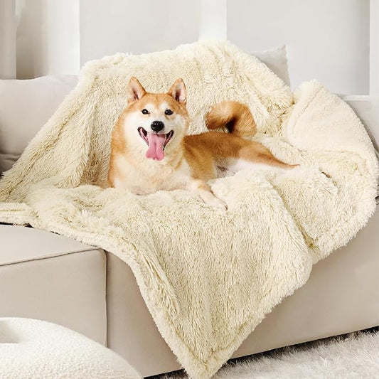 Bedsure Waterproof Dog Blankets for Medium Dogs, Fluffy Faux Fur, 40x50 | Plush Fuzzy Reversible Pet Blankets for Couch and Dog Bed,Soft Calming Throw Cat Blanket Washable, Dog Gift, Cream by Unknown