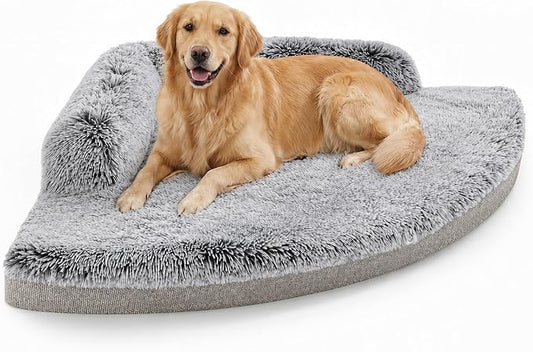 Corner Dog Bed Large, 39" Calming Fluffy Orthopedic Pet Beds, Beige | Space saving plush corner nest,egg-crate foam, washable cover, waterproof liner, non-slip bottom and bolsters for large dogs by Unknown