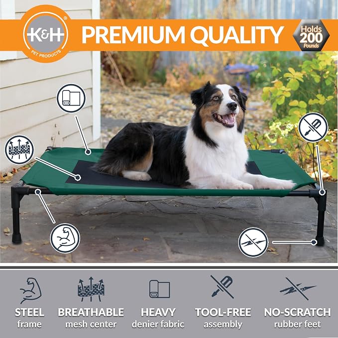 K&H Outdoor Elevated Dog Bed - Cooling Raised Dog Bed for Medium & Large Pets, Breathable Mesh Center Hammock Design, Indoor/Outdoor Washable Cover, Portable Metal Frame, Green, Large 42x30in - Image 2
