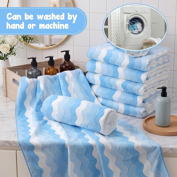 SmoothNovelty 8 Pack Microfiber Bath Towels Bulk 27'' x 60'' Oversized Bath Towel Highly Absorbent Extra Large Shower Sheets Soft Drying for Beach Pool Bathroom Salon Party(Blue) - Image 4