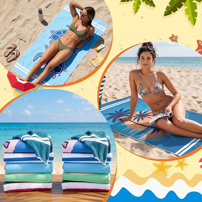 Mindsoft 6 Pcs 30"x 60" Beach Towel Yoga Towel Quick Dry Soft Microfiber Sand Free Oversized Lightweight Cute Beach Towels Bulk for Bath Camping Travel Pool Party Teacher Appreciation Gift - Image 5