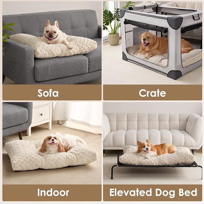 EHEYCIGA Washable Large Dog Bed for Crate 35x23 Inch, Kennel Pad for Dogs Up to 45 lbs, Plush and Comfy Pet Sleeping Mat, Beige - Image 5