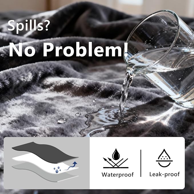 gogobunny Waterproof Flannel Blanket for Bed Couch Sofa, Reversible Double-Sided Throw for Dog Cat, Stain Resistant Furniture Protector Against Liquid Pee and Fur (90" x 108", Dark Grey/Light Grey) - Image 3