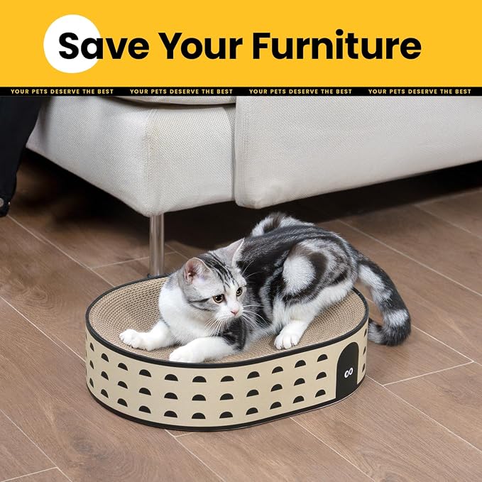 Conlun Oval Cat Scratcher Bed | Scratching Bowl Lounge for Kittens | Medium | Corrugated Cardboard Pad | Concave Shape | No Mess Enclosed Base | Serves as Couch Furniture Protector - Image 7
