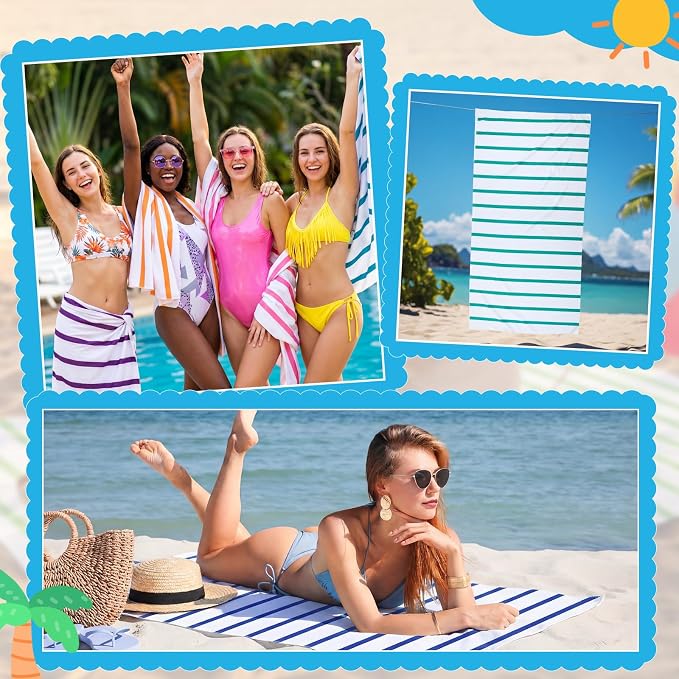Redbaker 16 Packs 72 x 36 Inches Oversized Stripes Beach Towel Bulk Extra Large Pool Towels Set Microfiber Quick Dry Swim Towel Blanket for Women Men Adult Bath Travel(Classic Color) - Image 5