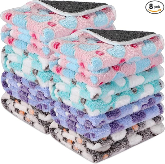 Tudomro 8 Pcs Absorbent Guinea Pig Blankets Washable Small Animal Fleece Bedding Cage Liners Reusable Pet Sleep Mat Pad Cover for Ferret Chinchilla Furniture Protection(Heart,14 x 28 Inch) by Tudomro