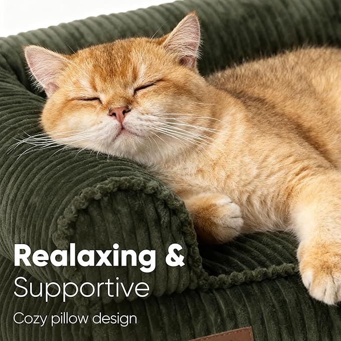 FUKUMARU Dog Couch Bed, Corduroy Cozy Cat Bed, Waterproof, Washable Cover | 28in Orthopedic Dog Beds Sofa for Small Dogs and Large Cats, Cute Warm Cotton Pet Sofa - Image 2