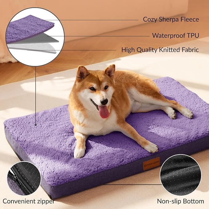 Patas Lague Orthopedic Large Dog Bed Washable Pet Sofa Mat 36''X24''Purple | Egg-Crate Foam Dog Couch For Large Sized Dogs, Waterproof Removable Cover, Soft Pet Crate Bed With Nonskid Bottom - Image 3
