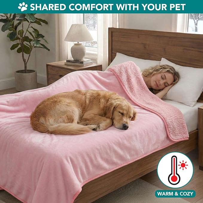 PetAmi Waterproof Dog Blanket for Extra Large Dogs, Pee Proof Pet Blanket for Bed Couch, Reversible Water Proof Blanket for Puppy Indoor Cat, Soft Dog Crate Cover Washable, Queen 90x90 Pink - Image 4