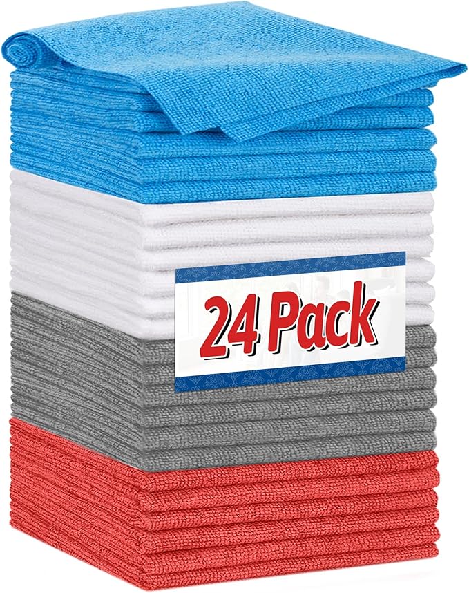 FIXSMITH Shop Towels, Microfiber Cleaning Cloth Bulk, 24 Pack Microfiber Towels for Cars, All-Purpose Absorbent Cleaning Rags, Dust Cloth for Automotive, Mechanic, Garage, Bar, 11.5 x 11.5 inch by FIXSMITH