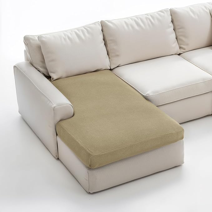 CHUN YI Stretch Sectional Couch Covers 1 Piece Chaise Lounge Slipcover L Shape Separate Cushion, Chaise Couch Cover for Both Left/Right Sectional Couch (Chaise Cover, Khaki) by CHUNYI