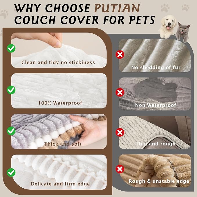 PuTian 100% Waterproof Fuzzy Couch Cover for Dogs White 27.6"x59" | Pet Friendly Dog Mat for Couch, Waterproof Sofa Protector, Scratch Resistant Furniture Cover for Dogs, Machine Washable - Image 5
