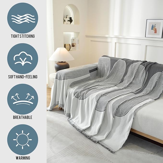Couch Cover for Sofa, Boho Sofa Cover Washable Couch Cover for Dogs, Pet Sofa Cover for 2-Cushion Couches with Tassel Furniture Protector Cover,71" x 102",Dark Gray-Half-Round - Image 3