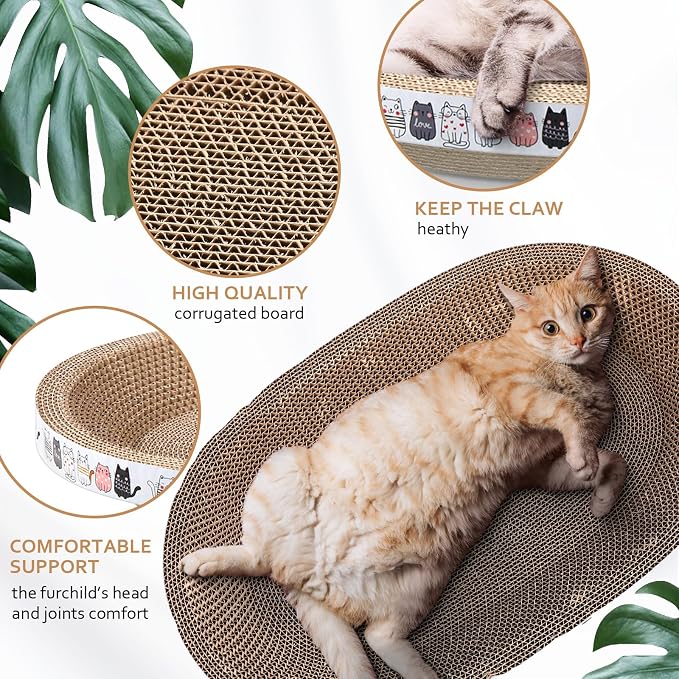 Mixweer 3 Pcs Cat Scratcher Cardboard Large Oval Cat Scratch Pad Board Bed Bowl 2 in 1 Corrugated Lounge Couch Nest for Cats Grinding Claw Furniture Protector Indoor - Image 3