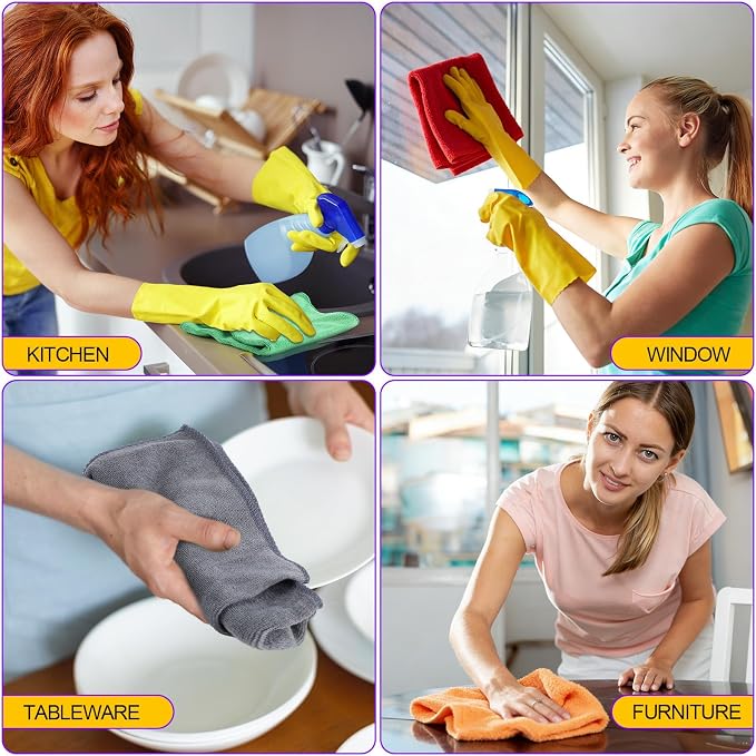 Nuenen 60 Pcs Microfiber Cleaning Cloths for Cars 16 x 16 Inch Ultra Absorbent Car Towels Drying Reusable Cleaning Supplies House Kitchen Window Microfiber Towel (6 Color) - Image 6