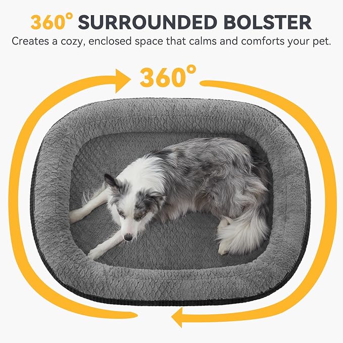 JOEJOY Orthopedic Dog Beds Large Sized Dog, XL Egg-Crate Memory Foam Pet Couch Bed with Bolster Sides, Waterproof Lining, Removable Washable Cover & Non-Slip Bottom, Black - Image 3