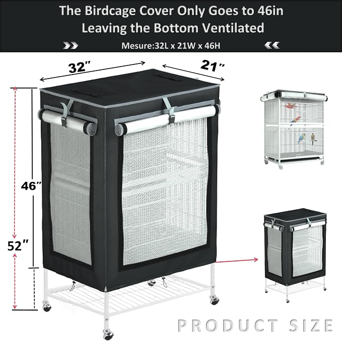 Large Bird Cage Cover - 600D Cage Covers for Night, Good Night Bird Cage Cover for Large Birdcage,Indoors or Outdoors (M) - Image 3