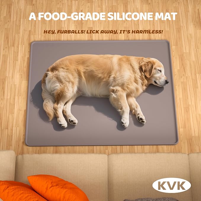 KVK Extra Extra Large Silicone Dog Food Mat 39.4×43.3in and 128oz Silicone Bag Set, Super Size Waterproof Pet Feeding Mat & Container, Non-Slip, Chew-Resistant Floor Protection (Cool Grey&Teal) - Image 3