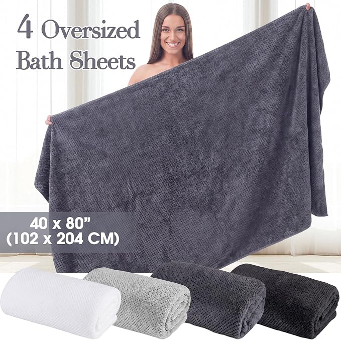 Newwiee 4 Pcs Oversized Bath Towel 40'' x 80'' Bath Sheet,Cold Colors | Fluffy Microfiber Quick Dry, Extra Large Bathroom Towel, Soft Absorbent Adult Shower Sheet, Fall Halloween Decor, Spa Beach - Image 2