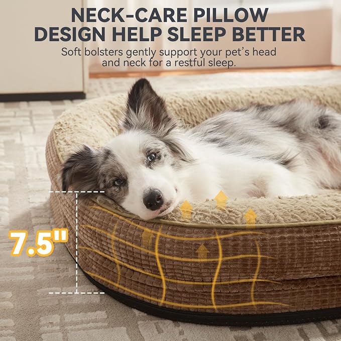 JOEJOY Orthopedic Dog Beds Large Sized Dog, XL Egg-Crate Memory Foam Pet Couch Bed with Bolster Sides, Waterproof Lining, Removable Washable Cover & Non-Slip Bottom, Brown - Image 4