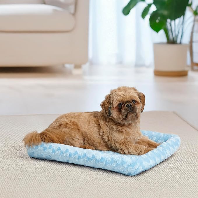 MidWest Homes for Pets QuietTime Fashion Dog Bed - Blue Faux Fur Bolster, Ultra-Soft and Machine Washable, Fits 24-Inch Crates and Carriers, for Small Breed Dogs - Image 2