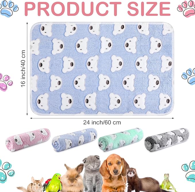 Reginary 4 Pcs Waterproof Guinea Pig Blankets Washable Small Animal Fleece Bedding Absorbent Guinea Pig Cage Liners Reusable Training Pee Pad Pet Sleep Mat for Hamster(Bear Pattern,24 x 16 Inch) - Image 2