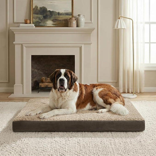 44" Indestructible Dog Bed for XXL Dogs – Chew-Proof Pet Mat with Double-Sided Plush & Waterproof Liner, Tough Crate Mat with Egg-Crate Foam Support, Indoor & Outdoor Use, Brown by Sytopia