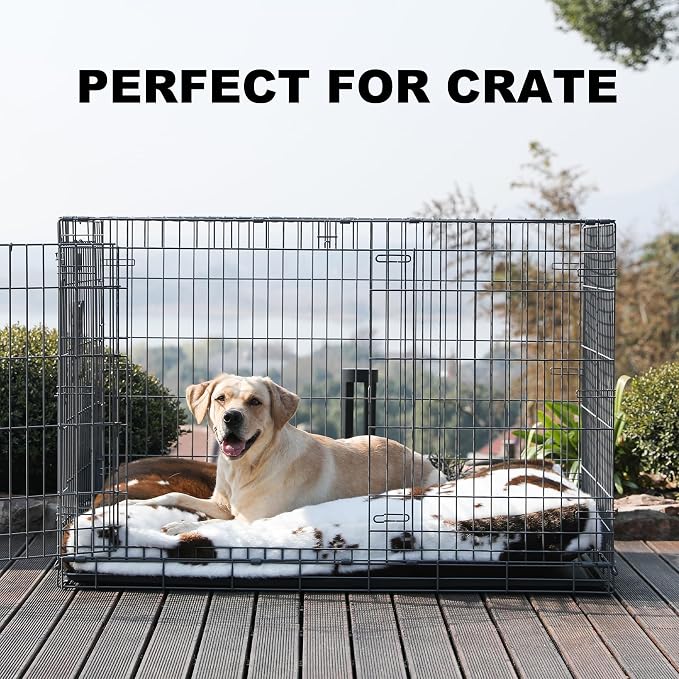 Bedfolks Waterproof Crate Bed, Plush Washable Cover, Faux Fur Pad for XXL Dogs, Fluffy Kennel Bed 47"x29", Cow Print - Image 6