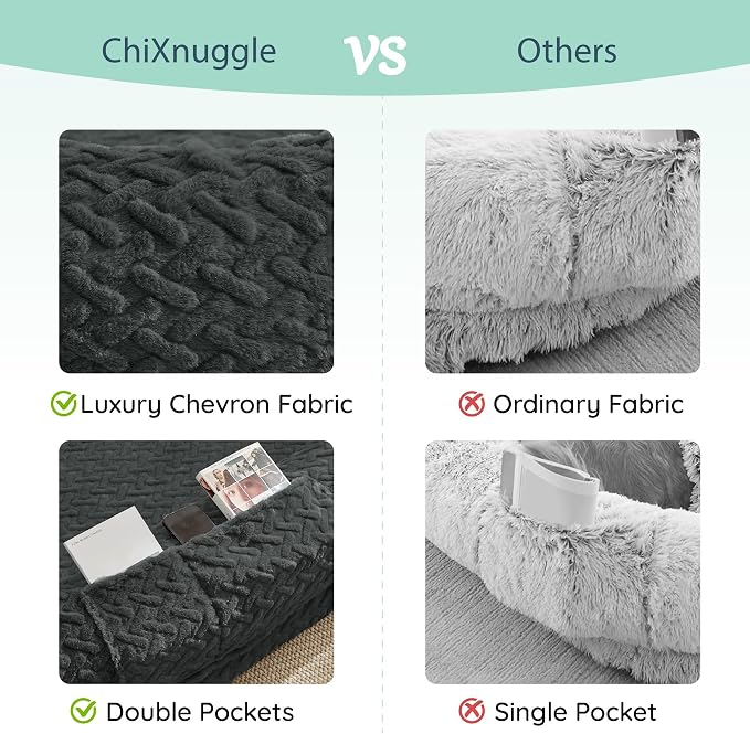 ChiXnuggle Orthopedic Human Dog Bed,with Faux Fur Washable Cover,Blanket | dark grey,72*40*10,giant dog bed for adult or extra large dogs,egg crate foam,non-slip bottom - Image 4