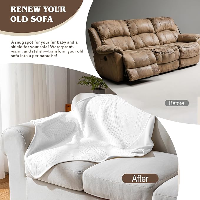 Waterproof Recliner Chair Cover - Washable Double-Sided Velvet and Pattern Reversible Cover for Couch, Bed, Car and Sofa Protection for Dogs (30x40in/White） - Image 3