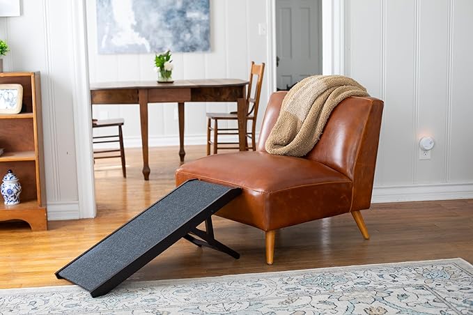 BIRDROCK HOME Adjustable Pet Ramp for Small Dogs, Cats, Puppies - Foldable Wooden Dog Ramp for Couch, Bed, Car - Indoor or Outdoor- Safe, Portable, Non-Slip Carpet - 16", Espresso