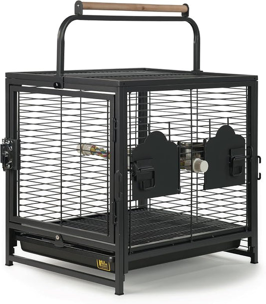 Prevue Pet Products Playtop Travel Carrier - Outdoor Travel Bird Cage for Small Parrots & Birds, Front Facing Door, Rope Perch, Lightweight & Portable, Easy Transport - Black by PrevuePetProducts