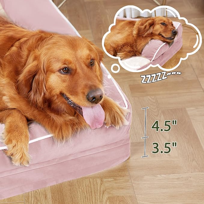 Waterproof Orthopedic Dog Bed for Extra Large Dogs, 48x30in, Pink | Orthopedic Foam Eases Joint Pressure, Bolsters Supports Head And Neck, Washable Pet Beds, Removable Cover, Non-Slip Bottom - Image 6