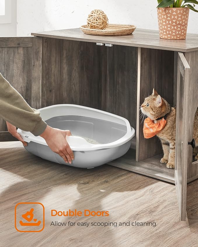 Feandrea Cat Litter Box Enclosure, Litter Box Furniture Hidden with Removable Divider, Indoor Cat House, End Table, 31.5 x 20.9 x 19.7 Inches, Greige UPCL002G01 - Image 9