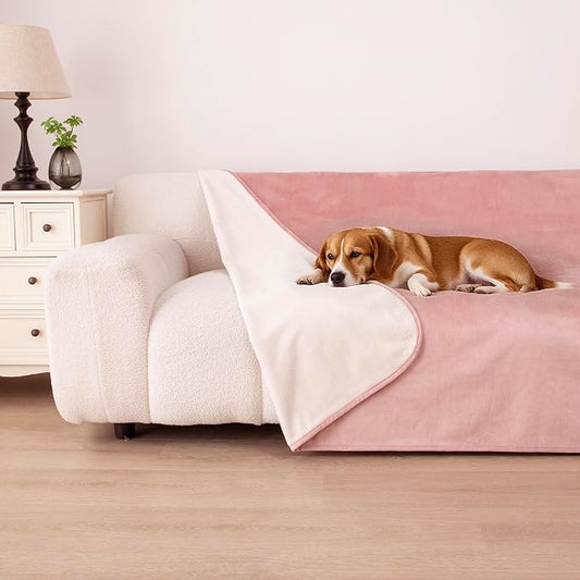 Waterproof Blanket for Dogs - Reversible Furniture Protector | TPU Leak-Proof Liner, Soft Velvet & Flannel Pet Throw, Machine Washable, For Couch and Bed, 52" x 82", Pink/Cream by Secfeeling