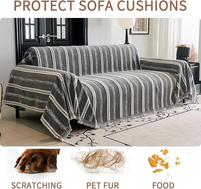 HAOMAIJIA Non Slip Couch Cover Sofa Covers for 3 Cushion Couch Washable sectional Couch Covers for Dogs pet Furniture Protector Couch Cover Blanket for Living Room (TM-Grey, 71"x134") - Image 6