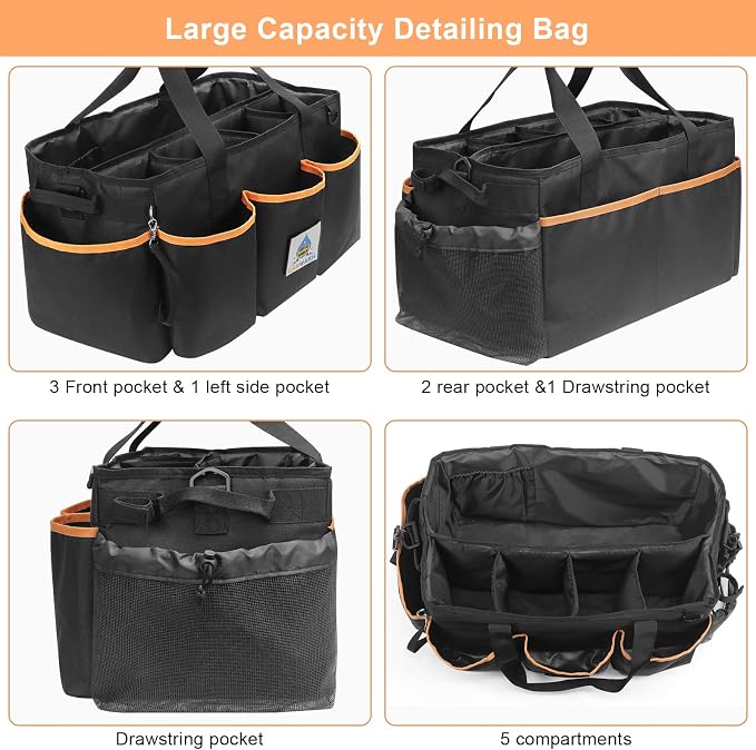 WDG Detailing Bag Cleaning Caddy Organizer with Handle & Polisher Tote Bag Wearable Cleaning Caddy Car Care Storage/Carry Tote for Car Care Supplies Organizer -Small - Image 5