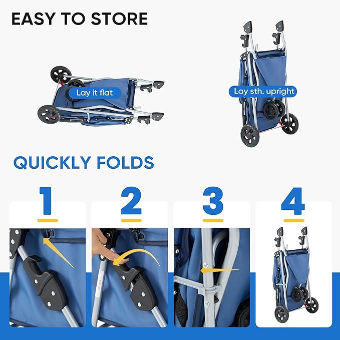 NEWBULIG 3 Wheel Pet Stroller for Dogs and Cats, Foldable, Lightweight and Durable, Ideal for Small to Medium Pets, Includes Storage Basket and Cup Holders