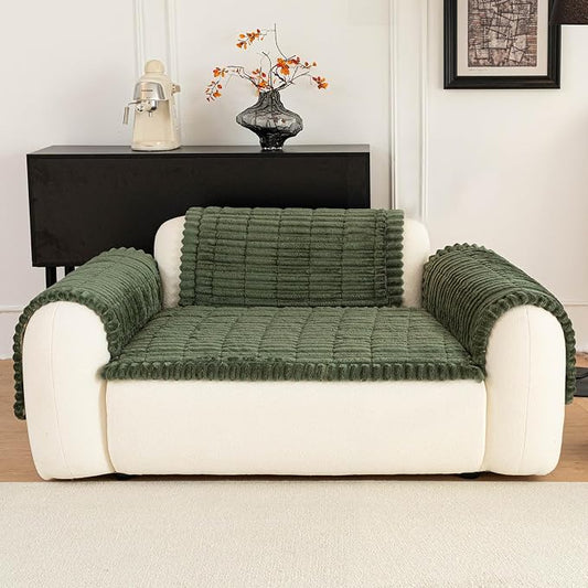 Sofa Couch Cover, Sofa Covers for Dogs Washable, Non-Slip Striped Sofa Slipcovers for Sectional Sofa, Sofa Cover Furniture Protector for L Shaped(Dark Green, 27.6"x 27.6") by MDSASFD