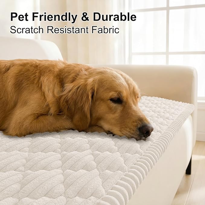 Smiry Couch Cover for Dogs Washable, Non Slip Fuzzy Pet Sofa Protector | Soft Thick Furniture Cover for Sofa, Loveseat and Sectional, Scratch & Pet Hair Resistant (White, 27.6" x 82.7") - Image 3