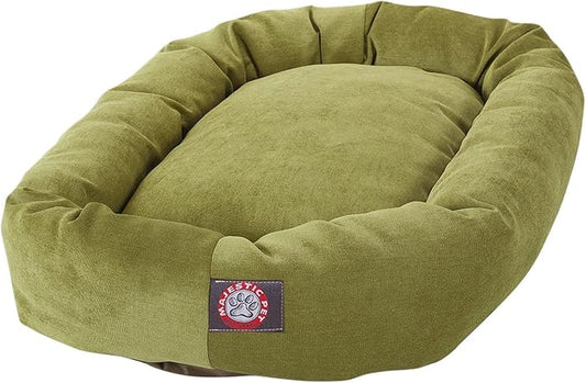 Majestic Pet 40 Inch Micro Velvet Calming Dog Bed Washable – Cozy Soft Round Dog Bed with Spine for Head Support - Fluffy Donut Puppy Mat 40x29x9 (inch) Large – Apple by MajesticPet