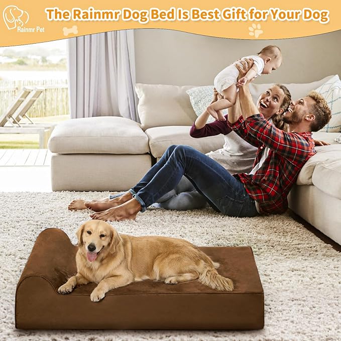 Rainmr Orthopedic Dog Beds for Large Dogs, 7" Memory Foam Dog Beds with Waterproof Liner, Durable Microsuede Cover, Removable and Washable, Nonskid Bottom, 60"x48"x7" XXL Chocolate - Image 6