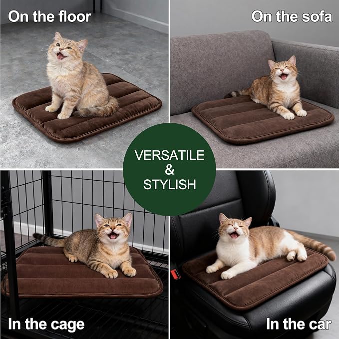 Dog Bed Mat, Reversible Dog Crate Pad with Washable Kennel Mat and Soft Foam, Flat Pet Bed for Dogs & Cats, for Crates Carriers & Travel (Dark Brown, 18" L*12" W*1.5" Th) - Image 8