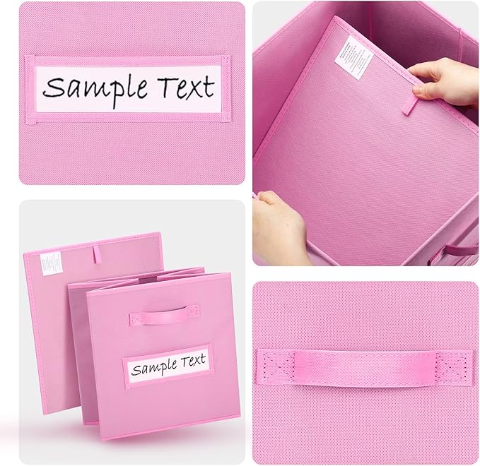 13x13 storage cube bins (Set of 10) Foldable Fabric storage cubes with 10 Labels Window Cards & a Pen,13 inch cube storage bins,Closet Organizers for Shelves,Cubby Organizer Boxes,Light Pink - Image 3