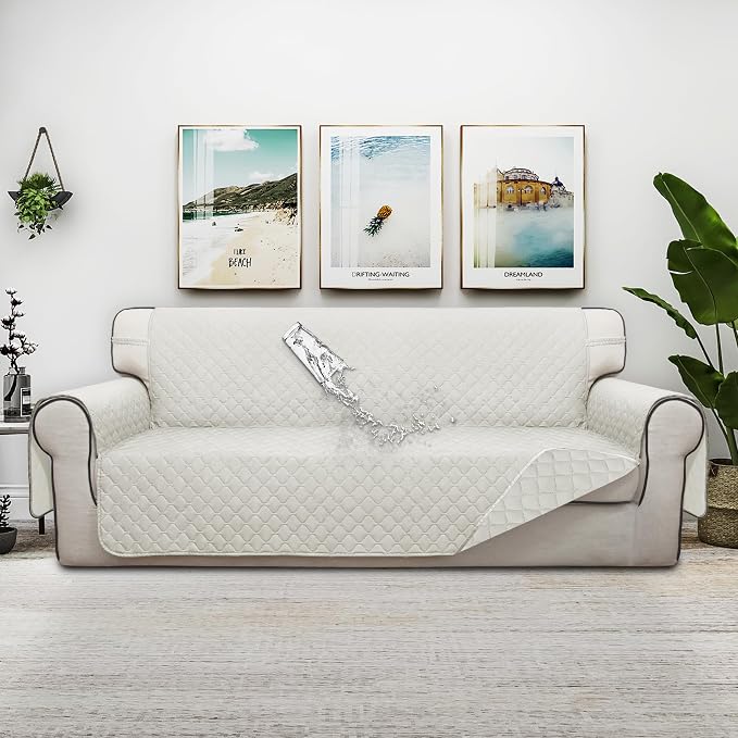 ISSUNTEX Double Protection 100% Waterproof Sofa Covers for Living Room, Reversible Couch Covers for 3 Cushion Couch Sofa, Furniture Protector Sofa Cover for Pets (X Large, Ivory/Ivory) - Image 2