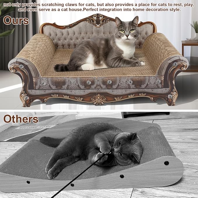 COOZMENT Sofa Shaped Scratching Couch,Thick Scratching Cardboard, Lounge Bed for Indoor Rest&Play, Sofa Scratcher Pad (23 "L X 12.2" W X 10.6 "H) - Image 4