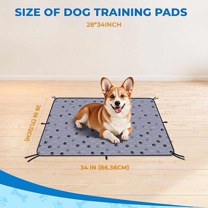 Fostanfly Washable Pee Pads for Dogs, Leak-Proof, 28''x34''-2 Pack, Gray | Ultra-Absorbent, Waterproof, Non-Slip, Large Reusable Potty Training Pads for Dogs, Puppy and Potty Buddy with 8 Tie Straps - Image 2