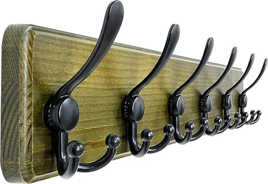 Dseap Coat Rack Wall Mounted - 24" Long 6 Tri Hooks, Heavy Duty Wooden Wall Coat Hanger Coat Hook for Clothes Hat Jacket Clothing, Weathered Green and Black by Dseap
