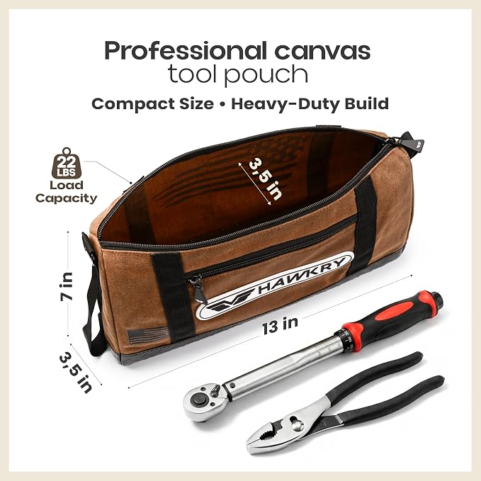 HAWKRY Heavy Duty Canvas Tool Bag – Waterproof Canvas Zipper Pouch, Garden Tool Bag, Construction Bags Heavy Duty, Small Zipper Pouch, Motorcycle Tool, Multipurpose Fishing Bag - Image 2