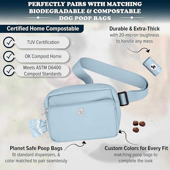 Puppington 3-in-1 Crossbody Dog Walking Bag & Treat Pouch with Matching Planet Safe Poop Bags & Built-In Dispenser - Dog Mom Gift for Puppy Training with Zippered Pockets (Ice Blue) - Image 5